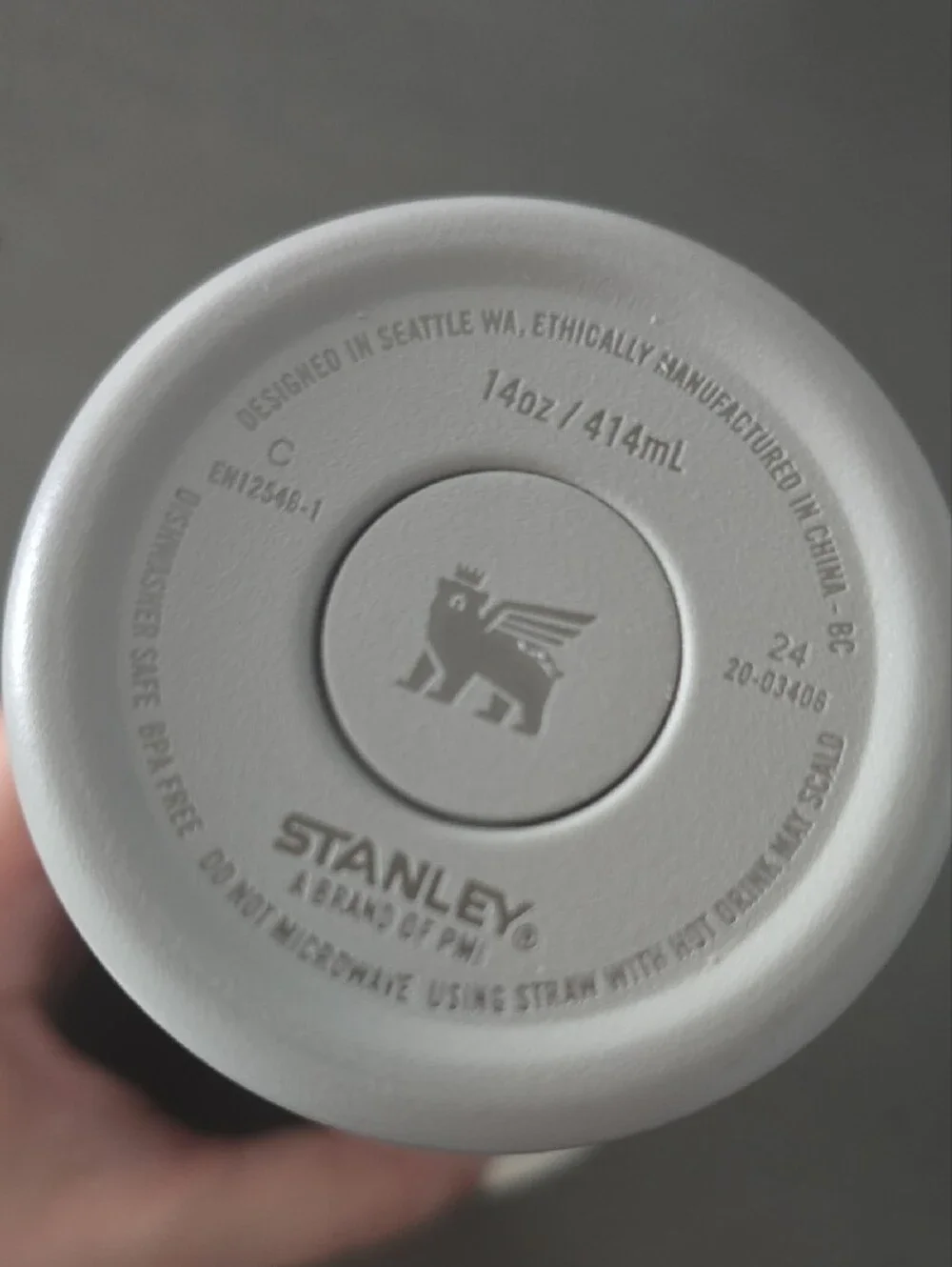 14oz Stanley Light Gray Insulated Travel Mug with White Lid